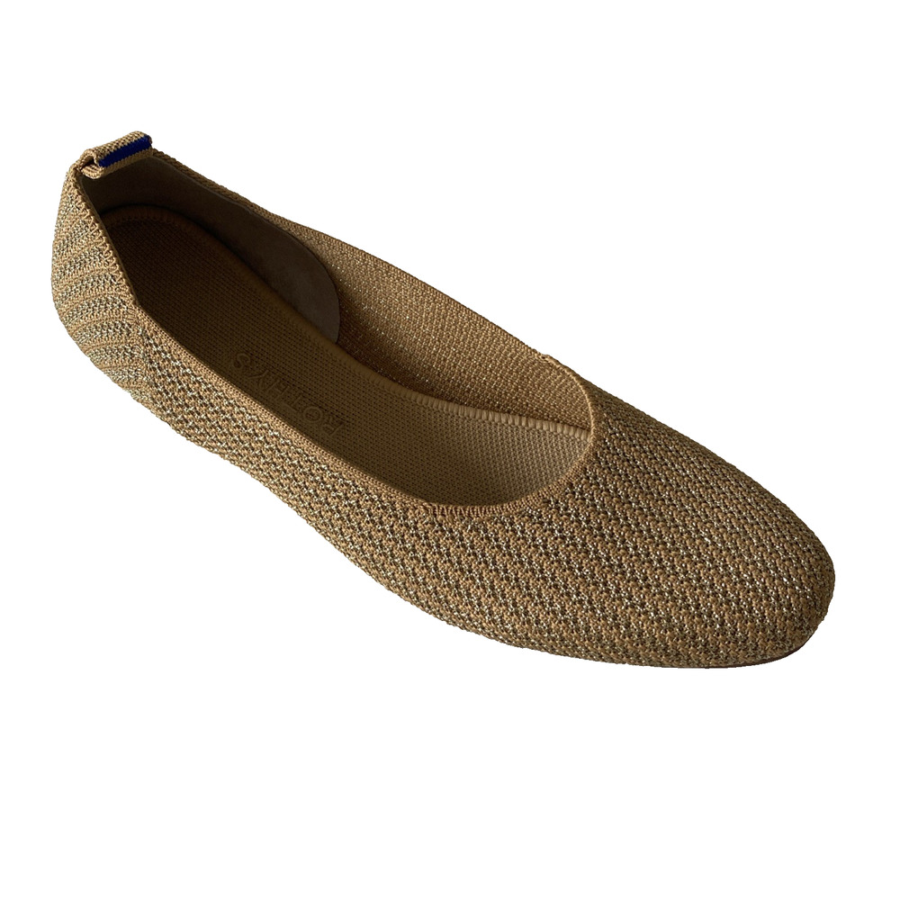 Rothy’s Square Toe Flats Ballet Knit Slip On Gold Stripe Beige Tan Metallic 10.5